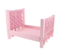 SHINEOFI Newborn Bed Prop Mini Vintage Wooden Bed for Photoshoot Bohemian Macrame Headboard Design Posing Prop for Studio Newborn Photography