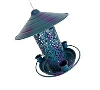 SHINEOFI Outdoor Iron Hanging Bird Feeder for Garden and Seed Dispenser with Balanced Platform Decorative Blue Craftsmanship Design for Wild Birds and Pigeons