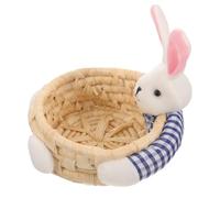 SHINEOFI Pastoral Style Large Woven Bunny Storage Basket Corn Husk Organizer for Bedroom Multi-purpose Cute Container for Snacks Cosmetics