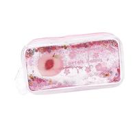 SHINEOFI Peach Pattern Pencil Case Cute Zip Pencil Bag Shiny PVC Pen Bag Portable