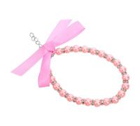 SHINEOFI Pink Pearl Dog and Cat Necklace Collar with Imitation Pearl and Shiny Metal Accessories, Elegant Design with Ribbon Bow for Occasions and Holidays