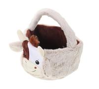 SHINEOFI Plush Cow Easter Basket for Small Soft Easter Candy Bucket with Furry Handle and Ears Plush Basket Suitable for Egg Hunt and Holiday Decoration
