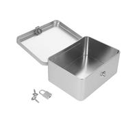 SHINEOFI Portable Tinplate Storage Bin with Lock and Key, Small Metal Lock Box Organizer for Stationery and Cash, Vintage Silver Jewellery Storage Box for Workspace or Bedroom