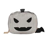 SHINEOFI Pumpkin with for Portable Crossbody Women Halloween Pu Bag Shoulder Silver Shiny Sequin and Bat Pendant Versatile Casual Halloween Handbag Party or Travel