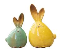SHINEOFI Rabbit Ornament Set of 2 Ceramic Rabbit Decor Simulation Bunny Statue Desktop Decorative Animal Adornment for Living Room Bedroom Study Easter Decorations Home