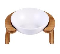 SHINEOFI Raised 300ml Pet Feeding Bowl Set with Tilted White Ceramic Bowl and Wooden Rainbow Stand, Anti-tip Cat Food and Water Feeder for Indoor Cats and Small Dogs
