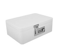 SHINEOFI Rectangle Tinplate Locked Storage Box with Combination Code Lock, Small Vintage Metal Keepsake Jewelry Organizer Tin, Cream White for Home Décor and Personal Items
