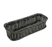 SHINEOFI Rectangular Imitation Rattan Basket Multi-Functional Plastic Woven Plate Basket for Kitchen Dining Table Storage Grey 30X11X7Cm