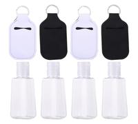 SHINEOFI Refillable Empty Bottles and Keychain Carriers with Neoprene Protective Covers Portable Hand Bottles 4 Set 30ml for Conditioner and Soap, for Party Favors and Easter Baskets