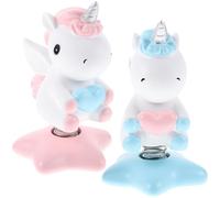 SHINEOFI Resin Unicorn Figurines Cute Cartoon Dashboard Decor with Shaking Head Feature 2pcs and Desktop Ornament for Car and Table Decoration