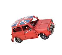 SHINEOFI Retro Mini Car Model Iron Sculpture Handcrafted Red Metal Craft Home Decoration Ornament for Desk and Living Room
