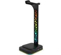 SHINEOFI Rgb Headset Stand with USB Charging and 3.5mm Jack, Abs Material Gaming Desk Accessory with Stable Base, for Headphones Storage and Enhancing Gaming Atmosphere