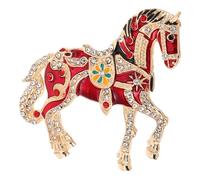 SHINEOFI Rhinestone Horse Brooch for Women Lightweight Enamel Pin with Refined Elegance Vintage Style Red Zodiac Badge for Birthday Gifting and Spring Festival 2026