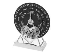 SHINEOFI Rotating Perpetual Desk Calendar Manual Wheel Circular Dial Wooden Discs with Metal Base for Home Office Decor Teacher Gift Sustainable Design