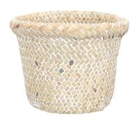 SHINEOFI Rustic Woven Wastepaper Basket Trash Bin, White Washed round 21x18cm, Pastoral Style Storage Basket for Home and Office Sundries