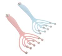 SHINEOFI Scalp Massage Devices, 9 Prong Head Scratcher, Handheld Manual Massager, Roller Balls, PP+Steel Balls, 2pcs, Blue and Pink, for Scalp Care, Home and Travel, no Power Needed