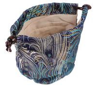 SHINEOFI Silk Satin Teaware Drawstring Storage Bag for Single Teacup, Portable Blue Gold Phoenix Tail Tea Cup Carrying Pouch for Travel and Home Use