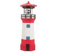 SHINEOFI Solar Powered Large Rotating Lighthouse Outdoor Garden Ornament with LED Light for Patio Pathway Nautical Decor Red Resin Craft for Balcony Lawn