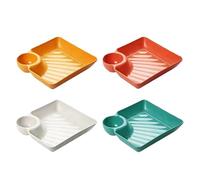 SHINEOFI Square Dumpling Plates Versatile Design PP Snack Serving Trays 4pcs with Dipping Sauce Bowls, Multipurpose for Sushi, Chips and Appetizers for Home and Party Use