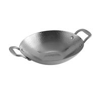 SHINEOFI Stainless Steel Double Handle Frying Pan 8-inch Hammered Surface Paella Pan Silver for Korean BBQ and Home Cooking