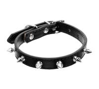 SHINEOFI Sturdy Rivet Dog Collar Adjustable Small Puppy Neck Strap 1.5cm Wide Black Leather Pet Walking Collar