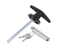 SHINEOFI T-Handle Door Lock with Key for Garage and Barn Doors, Black Extended Rod Sliding Gate Lock, Weather-Resistant Shed Handle Security Hardware Kit