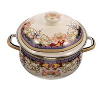 SHINEOFI Thickened Enamel Stockpot with Lid Vintage Floral Cooking Pot with Double Handles for Home Kitchen Fast Heating Energy-Saving Soup Stew Pot Compatible with Gas and Induction