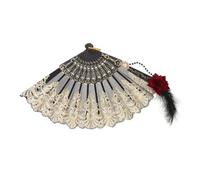SHINEOFI Vintage Handheld Folding Fan Portable Retro Palace Style Decorative Fan for Dance Photography Home Decor with Black Rose Design