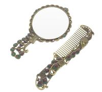 SHINEOFI Vintage Handheld Metal Mirror with Comb Set Portable Makeup Mirror