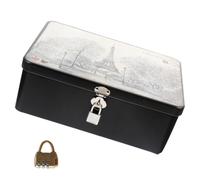 SHINEOFI Vintage Large Tinplate Lockable Storage Box with Key and Combination Password Lock, Desktop Metal Organizer Case for Keepsakes and Photos, Multi-Purpose Retro Decorative Tin