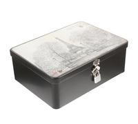 SHINEOFI Vintage Tinplate Lock Box with Key, Medium Retro Metal Storage Container for Desk and Kitchen, Small Portable Candy Storage Tin with Additional Combination Lock