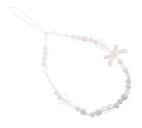 SHINEOFI White Artificial Pearl Bow Mobile Phone Lanyard with Anti-loss Feature and Plastic Beaded Strap for Small Items, Stylish Phone Charm Pendant for Longterm Use