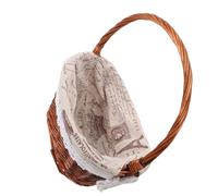 SHINEOFI Wicker Picnic Basket with Handle Natural Rattan Oval Storage Basket 30X20X33Cm with Coffee Fabric Lining for Vegetable Harvest Garden Shopping and Outdoor Tea Party