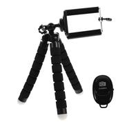 SHINEOFI Wireless Control Selfie Tripod for Mobile Phones and Cameras, Small Black Octopus Sponge Stand with Clamp and Wireless Controller for Live Streaming and Photo Shooting