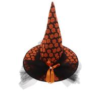 SHINEOFI Witch Hat Halloween Costume Accessories, Pumpkin Wizard Hat With Mesh Bow, Witch Party Decor For Adults And Children, Cosplay Headwear For Halloween Masquerade