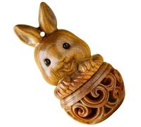 SHINEOFI Wood Carved Bunny Decoration Key Chain Pendant with Openable Aroma Beads Holder, Green Sandalwood Rabbit Car Pendant for Car and Home Fragrance Accessories