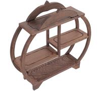 SHINEOFI Wooden Curio Display Stand Small Round Antique Holder Retro Ornament Rack Jade Crafts Shelf Vintage Home Décor Storage Shelf for Study Tea Table