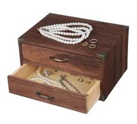 SHINEOFI Wooden Desktop Drawers Storage Unit, 2 Tier Small Wood Organiser Box for Table Top, Vintage Rustic Desk Cabinet with Metal Corners for Jewelry, Stationery & Crafts, Brown