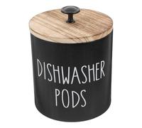SHINEOFI Wooden Dishwasher Pod Holder with Lid Round Container with Handle and Lid for Laundry Pod and Kitchen Essentials Airtight Bead Storage Box for Bathroom and Home Organization