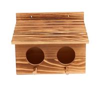 SHINEOFI Wooden Parakeet Nesting Box with Dual Holes and Perches, Small Outdoor Bird House Breeding Cage for Budgies, Lovebirds, and Conures, Carbonized Wood Bird Nest Holder for Garden Use