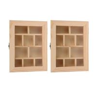 SHINEOFI Wooden Rock Display Case Versatile Storage Organizer with 10 Grid Compartments 2pcs and Glass Lid for Seashells and Gemstones, for Museums and Family Learning Environments