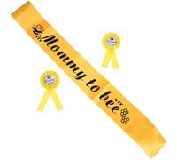 SHINEOFI Yellow Fabric Mommy and Daddy be Sash Set with Corsage Pins, Sturdy Shower Photo Props for Announcement and Shower Party