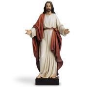 ShineOnAngel 12 Inch Jesus Statue with Open Arms, Hand Painted Jesus Christ Figurine in Red Robe, Realistic Christian Religious Resin Home Décor