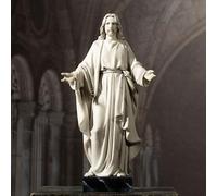 ShineOnAngel 12inch Jesus Statue Hand Painted Marble Look Jesus Christ with Open Arms Religious Home Decor Resin Sculpture Christian Home Décor