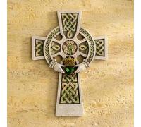 ShineOnAngel Celtic Cross Wall Decor with Claddagh Heart - 8 x 5.7 Inch Hand-Painted Irish Celtic Cross, Resin Christian Wall Hanging Symbol of Faith, Love and Loyalty for Home Office Wedding (Celtic