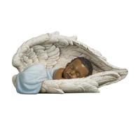 ShineOnAngel Cherub Statue African American Baby Sleeping in Guardian Angel's Wing for Baby Shower, Home Decor or Memorial, Sleeping Infant Statue (African American Baby in Blue)
