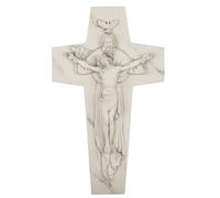 ShineOnAngel Holy Trinity Wall Cross, 10inch Holy Cross White Marble Look Christian Cross Wall Decor, Religious Crucifix Modern Home Wall Decoration, Hand Painted Father Son Holy Spirit Religious Wall