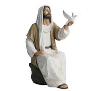 ShineOnAngel Jesus Christ Statue with Dove, Hand Painted Religious Figurine, 7 Inch Jesus on Rock Resin Statue for Modern Christian Home Decor