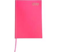 Shineone 2026 A5 Day-A-Page Diary, Hard Cover Planner, Bright Colours, Casebound with Ribbon Marker (Pink)