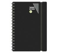 Shineone A5 Spiral Notebook, Twin Wire Bound, Lined Ruled Journal, Pastel Colour Poly Cover with Elastic Band (Black)